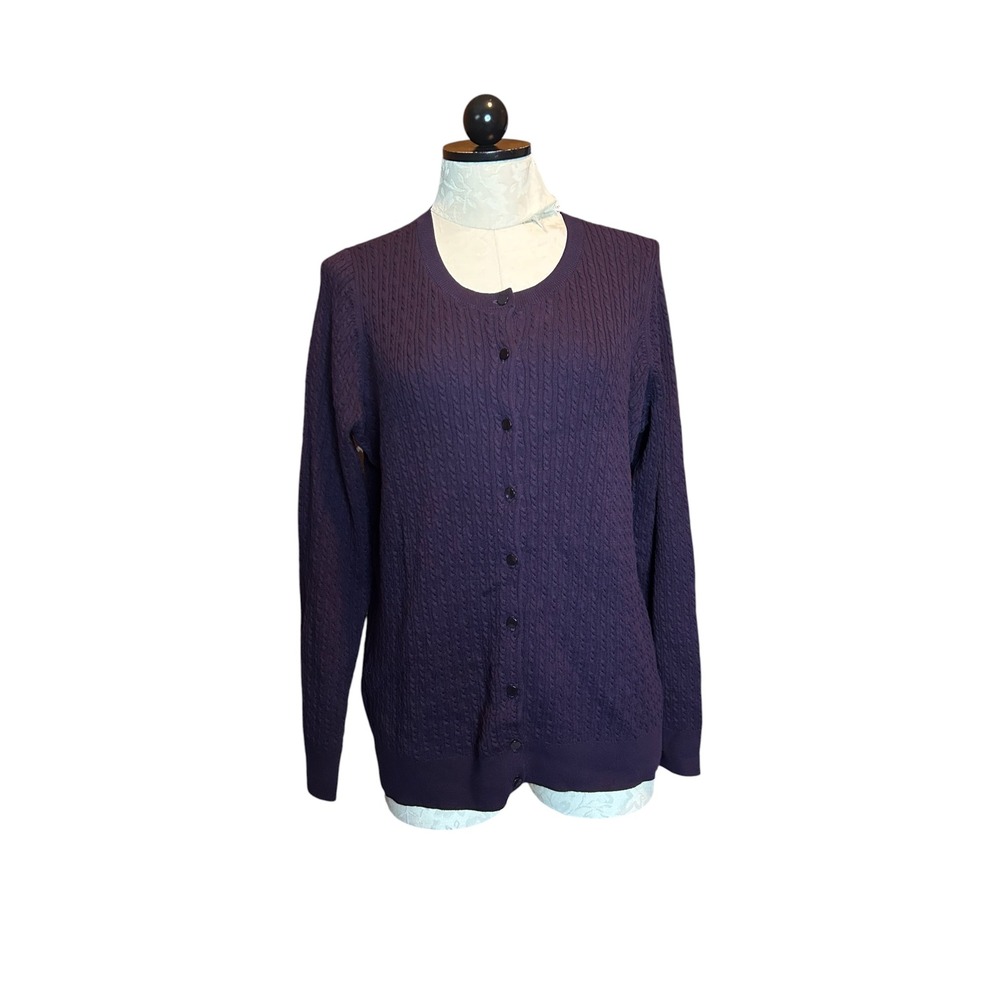Talbots Woman Purple Pima Cotton Cable Knit Cardigan Sweater Plus Size Button 1X